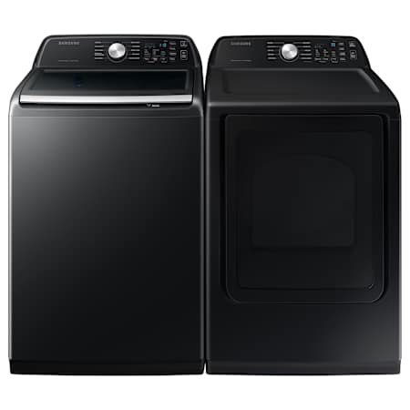 Samsung 27 Inch Wide 4.6 Cu. Ft. Top Load Washer and 27 Inch Wide 7.4 Cu. Ft. Gas Dryer Laundry Pair Brushed Black