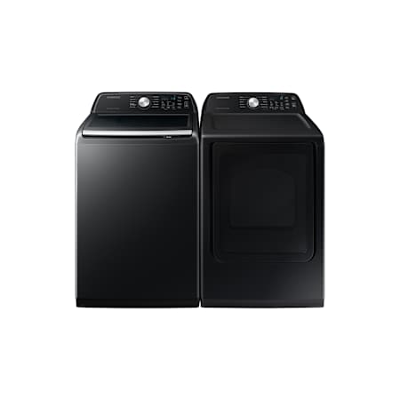 Samsung 27 Inch Wide 4.7 Cu. Ft. Top Load Washer and 27 Inch Wide 7.4 Cu. Ft. Electric Dryer Laundry Pair Brushed Black