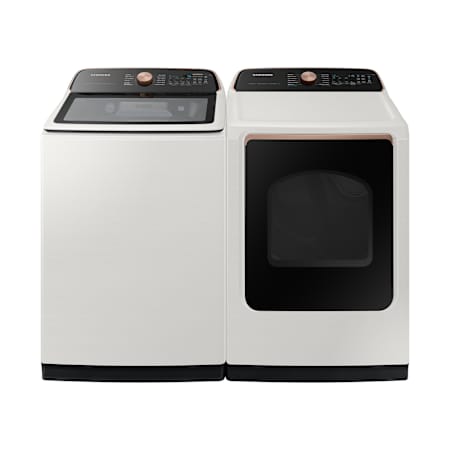 Samsung 28 Inch Wide 5.5 Cu. Ft. Top Load Washer and 27 Inch Wide 7.4 Cu. Ft. Electric Dryer Laundry Pair Ivory