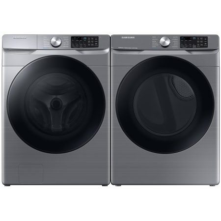 Samsung 27 Inch Wide 4.5 Cu. Ft. Front Loading Washer and 27 Inch Wide 7.5 Cu. Ft. Front Loading Electric Dryer Laundry Pair with Steam Sanitize+ Platinum