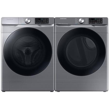 Samsung 27 Inch Wide 4.5 Cu. Ft. Front Loading Washer and 27 Inch Wide 7.5 Cu. Ft. Front Loading Gas Dryer Laundry Pair with Steam Sanitize+ Platinum