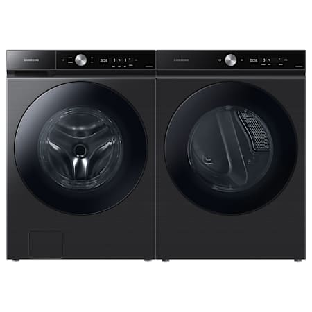 Samsung Bespoke 27 Inch Wide 5.3 Cu. Ft. Front Load Washer and 27 Inch Wide 7.5 Cu. Ft. Electric Dryer Laundry Pair Brushed Black