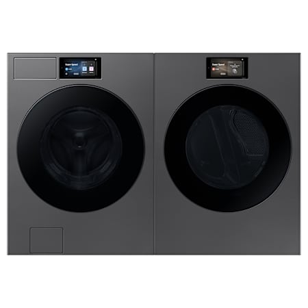 Samsung Bespoke 27 Inch Wide 5.3 Cu. Ft. Front Load Washer and 27 Inch Wide 7.6 Cu. Ft. Gas Dryer Laundry Pair with AI OptiWash+ Dark Steel