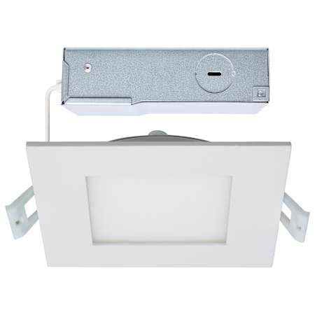 Satco Lighting ColorQuick LED Canless Recessed Fixture with 4" Edge-Lit Square Shower Trims - IC Rated and Airtight White