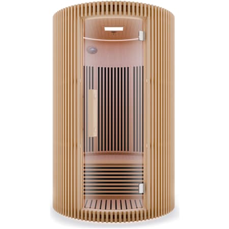 SaunaSpa 1-2 Person Round Infrared Sauna with Infrared Heating Panels, Red Light Heater, and Glass Door Beige Wood