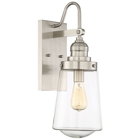 Savoy House Macauley Single Light 13-1/2" Tall Outdoor Wall Sconce with Tapered Clear Glass Shade Satin Nickel
