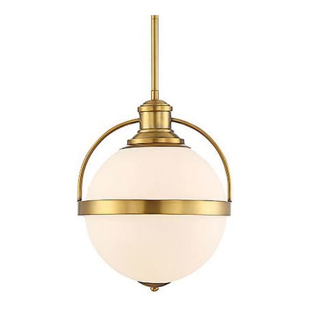 Savoy House Westbourne Single Light 12-3/4" Wide Pendant with White Opal Glass Shade Warm Brass
