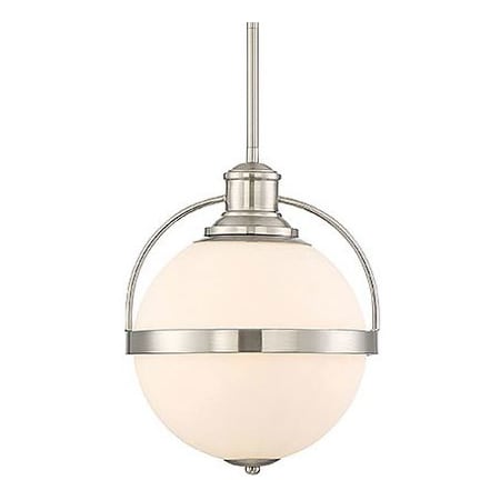 Savoy House Westbourne Single Light 12-3/4" Wide Pendant with White Opal Glass Shade Satin Nickel