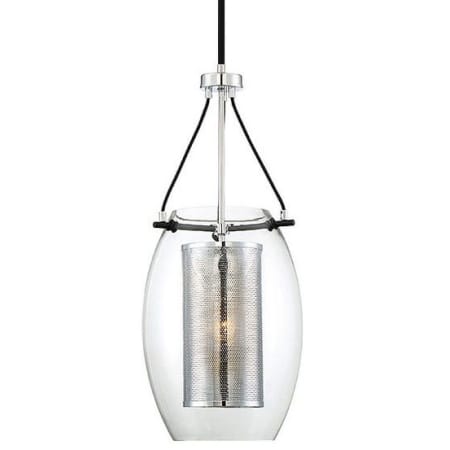 Savoy House Dunbar Single Light 12" Wide Pendant with Polished Chrome Mesh Inner Shade Matte Black with Polished Chrome Accents