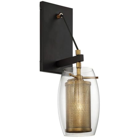 Savoy House Dunbar Single Light 16" Tall Wall Sconce with Polished Chrome Mesh Inner Shade Warm Brass / Bronze accents