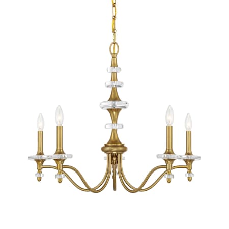 Savoy House Champlain 5 Light 28" Wide Taper Candle Style Chandelier Warm Brass