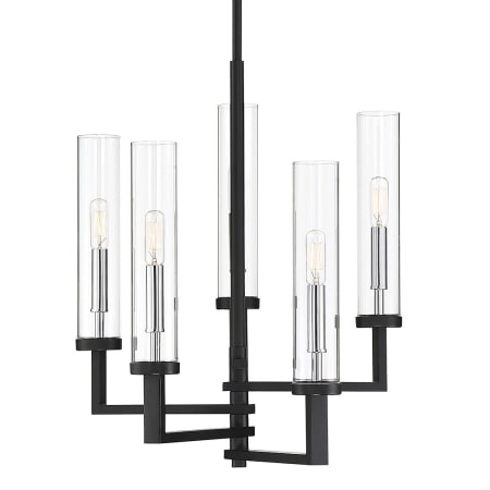 Savoy House Folsom 5 Light 17" Wide Chandelier with Glass Shades Matte Black / Polished Chrome