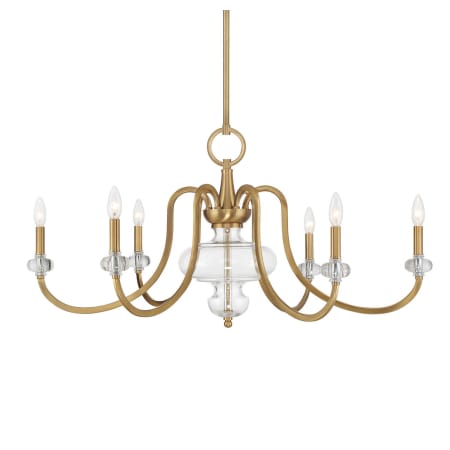 Savoy House Bergdorf 6 Light 39" Wide Taper Candle Style Chandelier Warm Brass