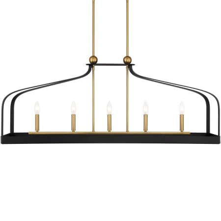 Savoy House Sheffield 5 Light 46" Wide Taper Candle Linear Chandelier Matte Black / Warm Brass