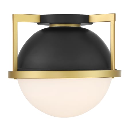 Savoy House Carlysle 15" Wide Flush Mount Globe Ceiling Fixture Matte Black / Warm Brass