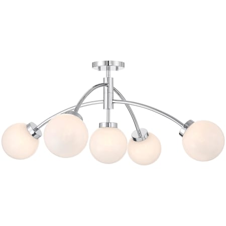 Savoy House Redfield 5 Light 36" Wide LED Semi-Flush Ceiling Fixture / Converts to Pendant Chrome