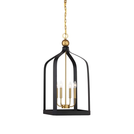Savoy House Sheffield 4 Light 15" Wide Taper Candle Pendant Matte Black / Warm Brass