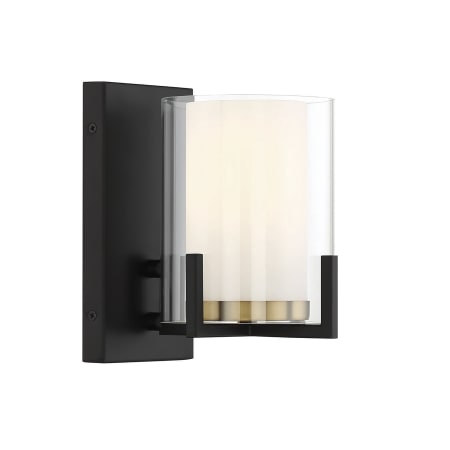 Savoy House Eaton 8" Tall Wall Sconce Matte Black / Warm Brass