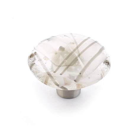Schaub and Company Ice 1-1/2" Modern Designer Glass Round Cabinet Knob - Made in USA White and Grey Confetti