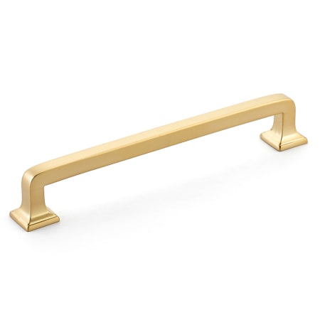Schaub and Company Menlo Park 6" Center to Center Squared Cabinet Handle / Drawer Pull with Curved Corners Signature Satin Brass