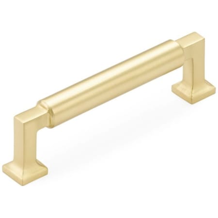 Schaub and Company Haniburton 4" Center to Center Luxury Modern Solid Brass Barrel Cabinet Handle / Drawer Pull Satin Brass