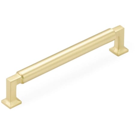 Schaub and Company Haniburton 6" Center to Center Urban Modern Solid Brass Luxury Barrel Cabinet Handle / Drawer Pull Satin Brass