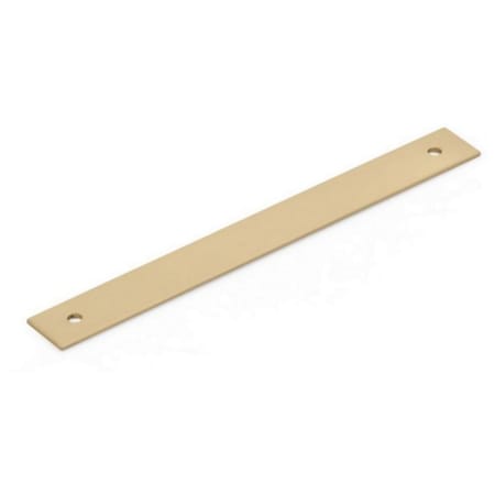 Schaub and Company Pub House Rectangular 6" Center to Center 7" Solid Brass Luxury Cabinet Pull Backplate Signature Satin Brass