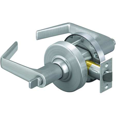 Schlage Saturn Hospital Privacy Door Lever Set with Round Rose from the ALX Series Satin Chrome