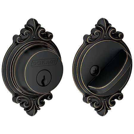 Schlage Single Cylinder Grade 1 Deadbolt with Decorative Brookshire Rose Aged Bronze