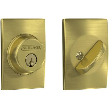 Schlage Single Cylinder Keyed Entry Grade 1 Deadbolt with Decorative Century Rose from the B-Series Satin Brass