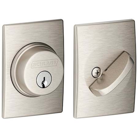 Schlage Single Cylinder Keyed Entry Grade 1 Deadbolt with Decorative Century Rose from the B-Series Satin Nickel