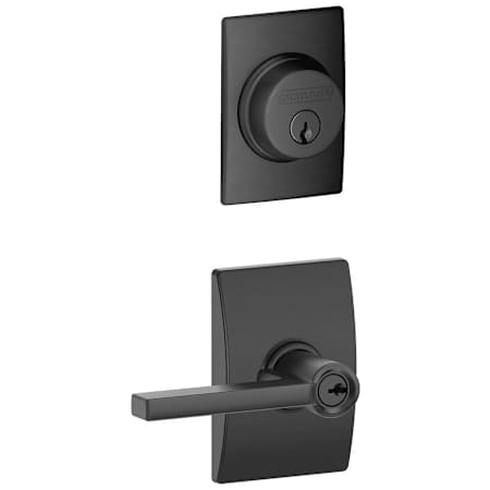 Schlage Latitude Single Cylinder Keyed Entry Door Lever Set and Century Deadbolt Combo with Century Rose Matte Black