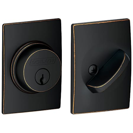 Schlage Single Cylinder Keyed Entry Grade 1 Deadbolt with Decorative Century Rose from the B-Series Aged Bronze