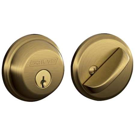 Schlage UL Fire Rated Keyed Entry Single Cylinder Grade 1 Deadbolt from B60 Series Antique Brass