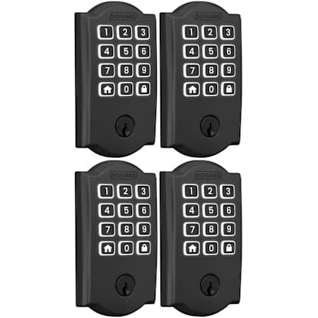 Schlage Arrive Electronic Keyless Entry Touchpad Deadbolt with Camelot Trim - Pack of 4 Matte Black