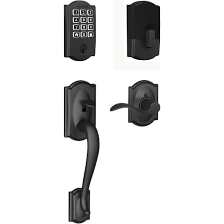 Schlage Arrive Left Handed Sectional Keyless Entry Deadbolt with Camelot Handleset and Accent Interior Lever Matte Black