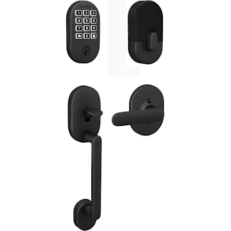 Schlage Arrive Sectional Keyless Entry Deadbolt with Remsen Handleset and Davlin Interior Lever Matte Black
