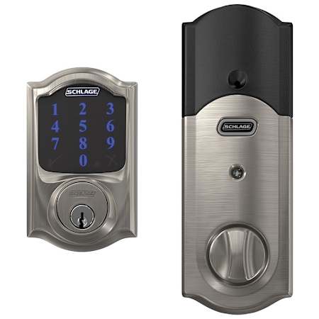 Schlage Connect Camelot Touchscreen Electronic Deadbolt with Built-in Alarm and Z-Wave Plus Technology Satin Nickel