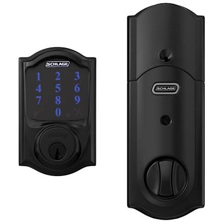 Schlage Connect Camelot Touchscreen Electronic Deadbolt with Built-in Alarm and Z-Wave Plus Technology Matte Black