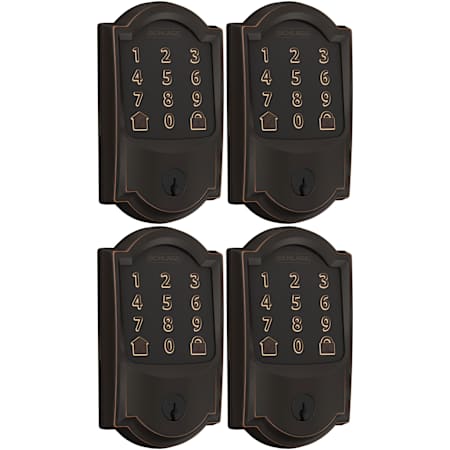 Schlage Encode WiFi Enabled Electronic Keypad Deadbolt with Camelot Trim - Pack of 4 Aged Bronze