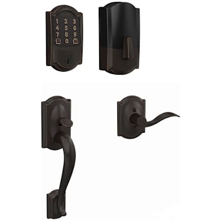Schlage Encode WiFi Enabled Electronic Keypad Deadbolt with Left Handed Camelot Entry Handleset and Accent Lever Aged Bronze