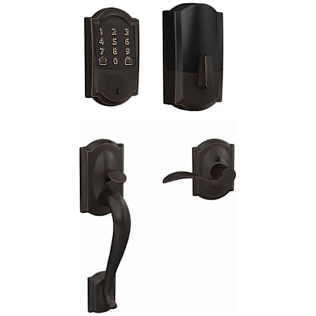 Schlage Encode WiFi Enabled Electronic Keypad Deadbolt with Right Handed Camelot Entry Handleset and Accent Lever Aged Bronze