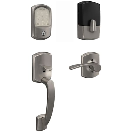 Schlage Encode Greenwich Right Handed Sectional Electronic Keyless Entry Handleset with Merano Interior Lever and Decorative Greenwich Trim Satin Nickel
