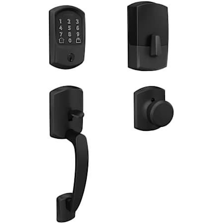 Schlage Encode Greenwich Sectional Electronic Keyless Entry Handleset with Bowery Interior Knob and Decorative Greenwich Trim Matte Black