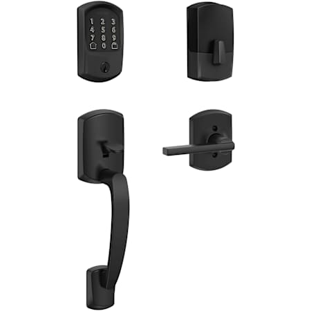 Schlage Encode Greenwich Sectional Electronic Keyless Entry Handleset with Latitude Interior Lever and Decorative Greenwich Trim Matte Black