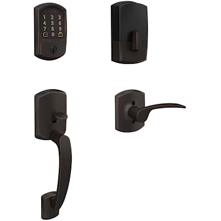 Schlage Encode Greenwich Left Handed Sectional Electronic Keyless Entry Handleset with Merano Interior Lever and Decorative Greenwich Trim Aged Bronze