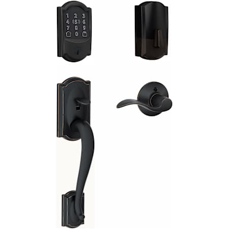 Schlage Encode Plus Camelot Left Handed Sectional Electronic Keyless Entry Handleset with Accent Interior Lever and Decorative Plymouth Trim Aged Bronze