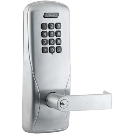Schlage CO-Series Commercial Electronic Surface Vertical Rod Exit Trim with Keypad and Sparta Lever Satin Chrome