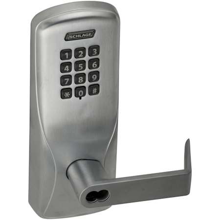 Schlage CO-Series Commercial Electronic Cylindrical Lock with Keypad and Rhodes Lever Less SFIC Cylinder Satin Chrome