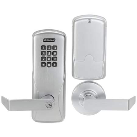Schlage CO-Series Commercial Electronic Mortise Lock with Keypad and Rhodes Lever Satin Chrome